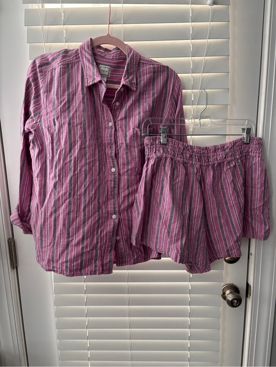 Maeve Pants - ANTHROPOLOGIE NWOT Striped Pink Button-Up Shirt & Matching Shorts Set